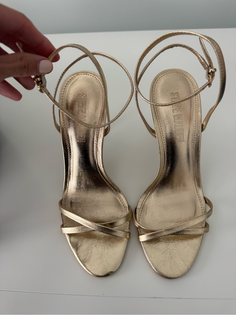 Steve Madden Gold Strappy Stiletto Sandals with Ankle Tie Size 7 - Picture 8 of 9